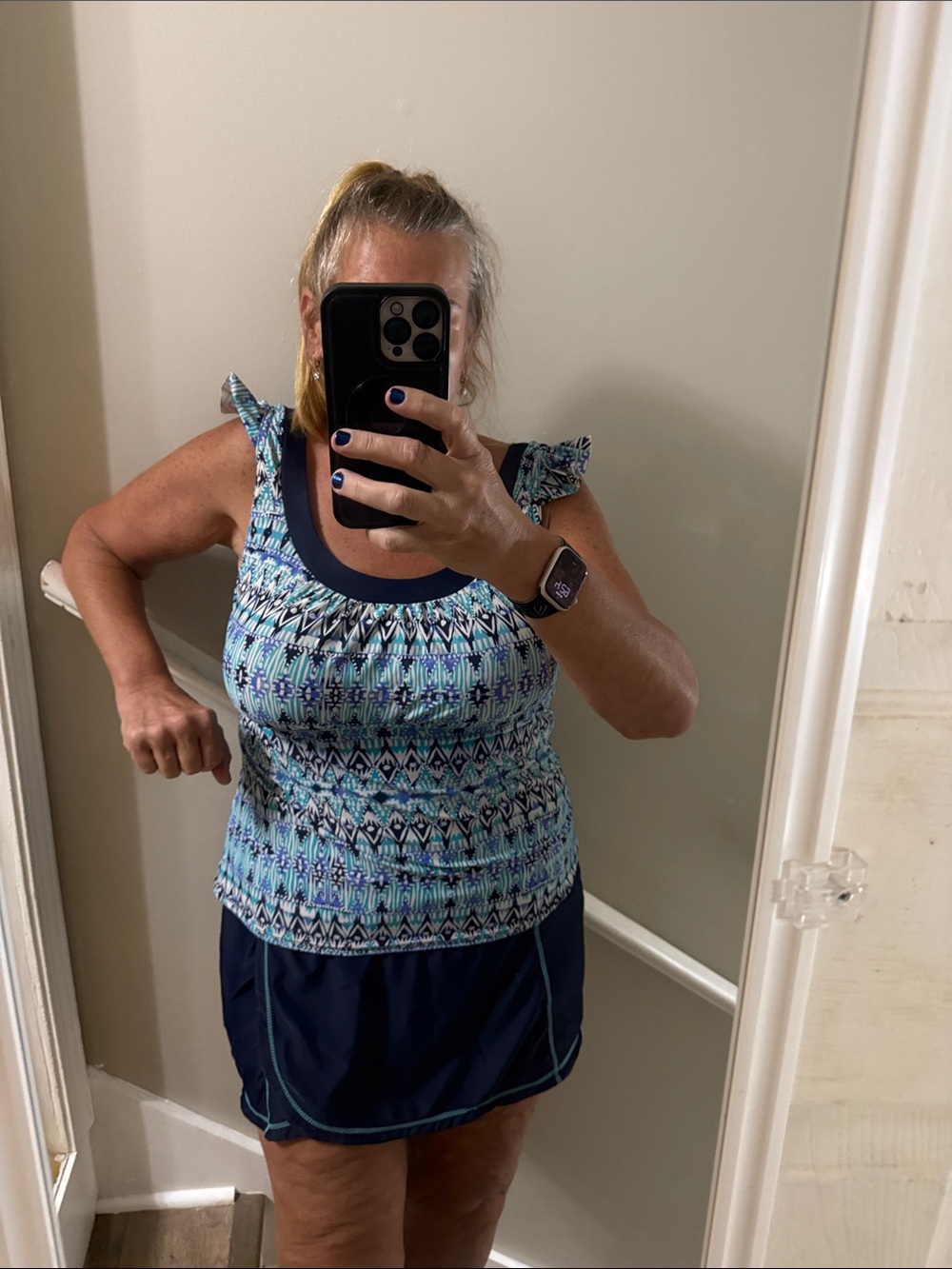Zero Xposure Women’s Plus Size 18 Blue Aqua Geometric Swim Dress Skort